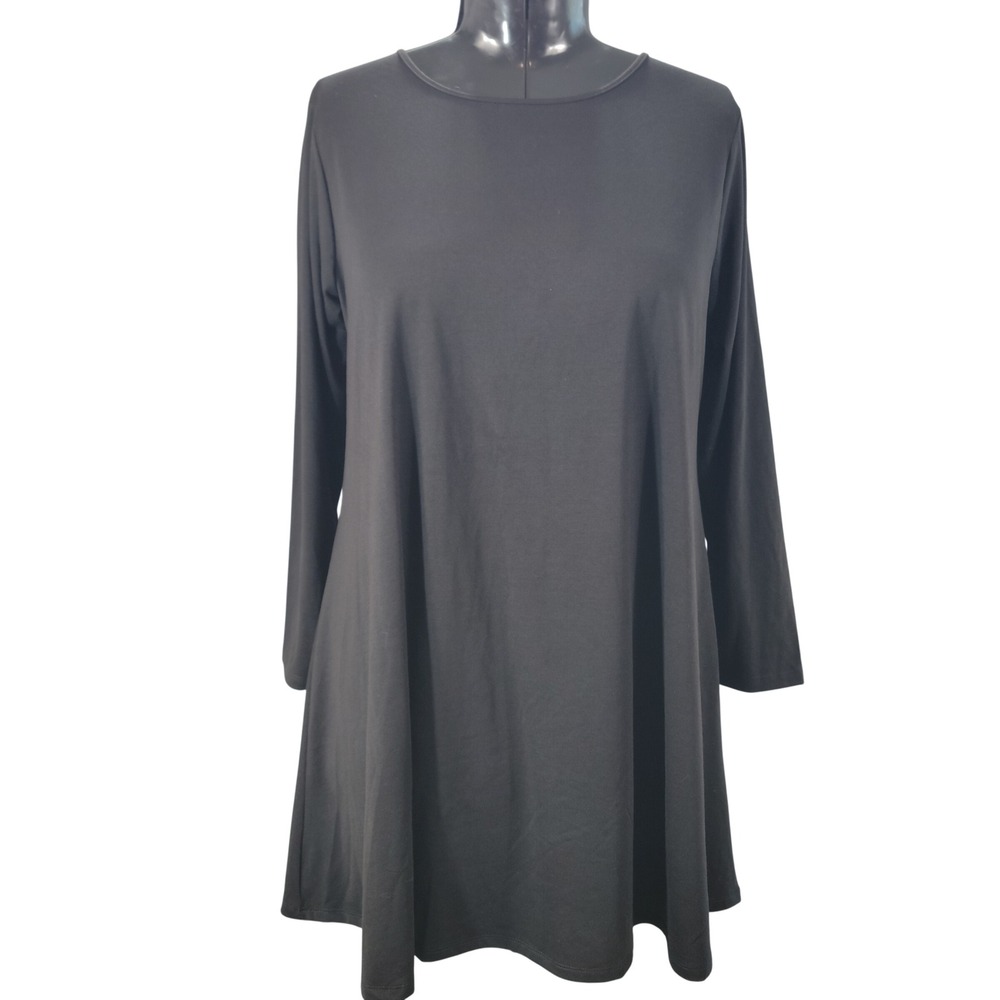 Black Tunic Top Women 3X Long Sleeve A-Line Swing Solid Knit Layering Minimalist
